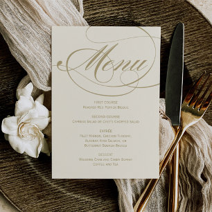 Menu Casamento com Caligrafia Elegante em Marfim e Dour