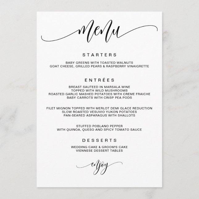 Menu Casamento com Caligrafia Moderna (Frente)