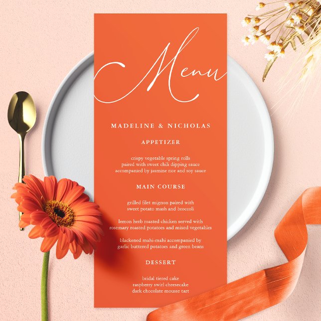 Menu Casamento com Caligrafia Moderna Verona Sunset (Criador carregado)