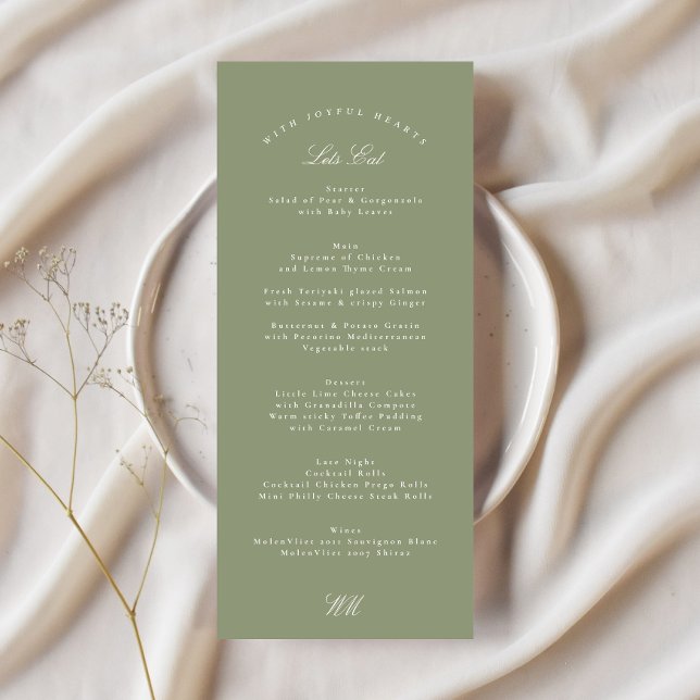 Menu Casamento com Caligrafia Verde de Sage Tradicional (Criador carregado)