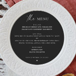 Menu Casamento com Círculo Moderno Negro | Ronda minima<br><div class="desc">Elevem sua recepção com este cardápio redondo ousado e contemporâneo, projetado em preto elegante para um olhar dramático, mas refinado. Com seu estilo minimalista e forma circular moderna, este menu dá uma impressão na moda, mantendo o foco em sua refeição cuidadosamente curada. Perfeito para casamentos urbanos, industriais ou negros. Ele...</div>