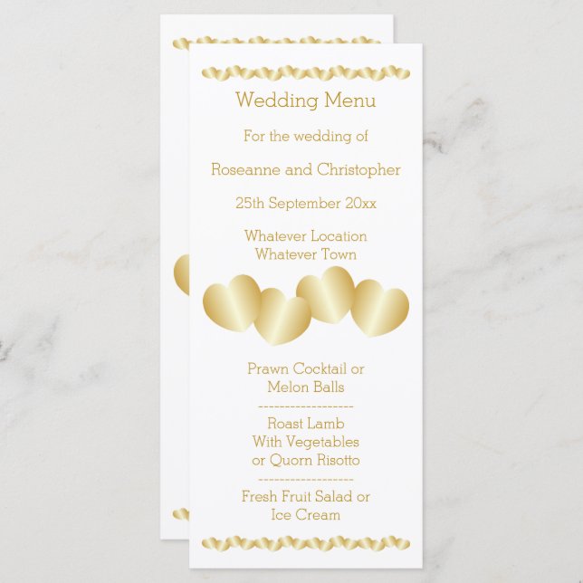 Menu Casamento com cores Douradas Design (Frente/Verso)