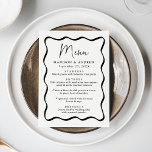 Menu Casamento com Creme Moderno e Frame Negra<br><div class="desc">Adicione um toque de vintage à sua festa de noivado, janto de ensaio ou recepção de casamento com este menu de casamento do Creme Moderno e do Quadro de Onda Negro. O design exibe os nomes do casal, a data do casamento e as opções de menu em letras negros cercadas...</div>