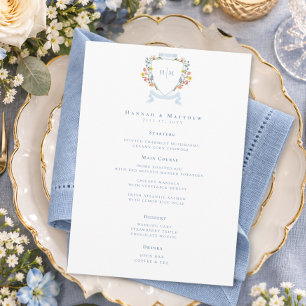 Menu Casamento com Crista de Flor Silvestre Pastel Azul