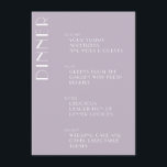 Menu Casamento com Deco de Arte Lilac, Elegante Minimal<br><div class="desc">Menu de Casamento de Arte Elegante Minimalista em Dusty Lilac</div>