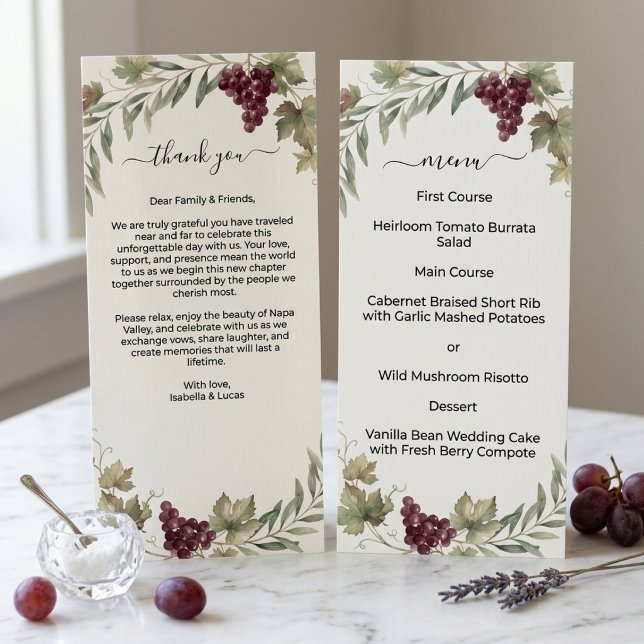 Menu Casamento com Doble Vista do Vinhedo do Vale de Na (Criador carregado)