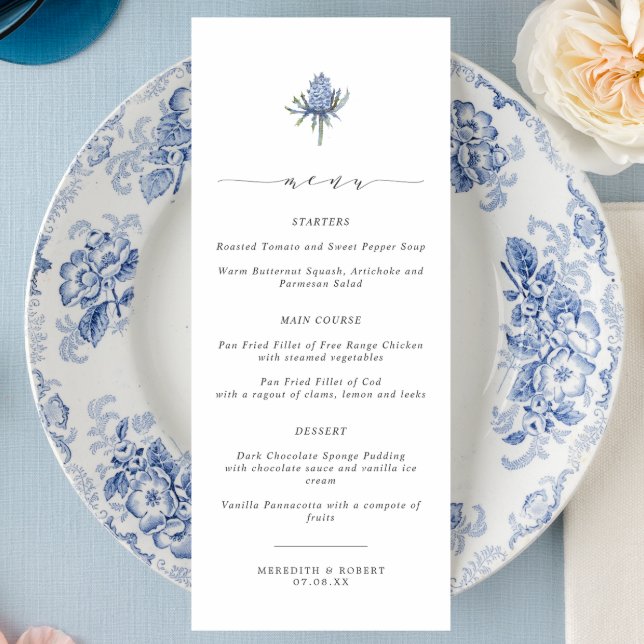 Menu Casamento com Espelho Azul Elegante (Criador carregado)