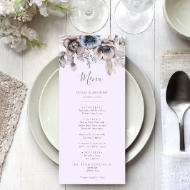 Menu Casamento com Flor de Aquarela de Pastel Primavera