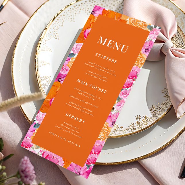 Menu Casamento com Flora Floral Rosa e Laranja Fresca e (Criador carregado)