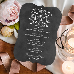 Menu Casamento com Floreio de Quadro Negro Vintage