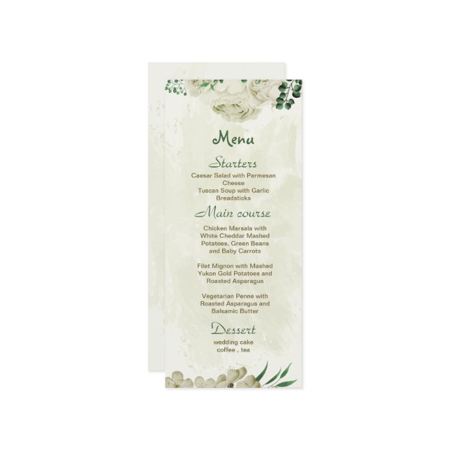 Menu Casamento com flores brancas de marfim (Frente/Verso In Situ)