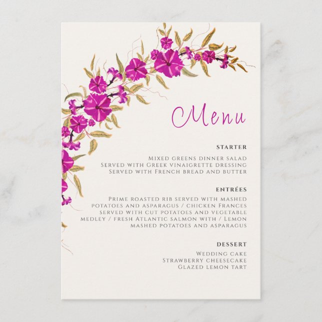 Menu Casamento com Flores de Vinha de Trompete Selvagem (Frente)