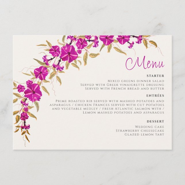 Menu Casamento com Flores de Vinha de Trompete Selvagem (Frente)
