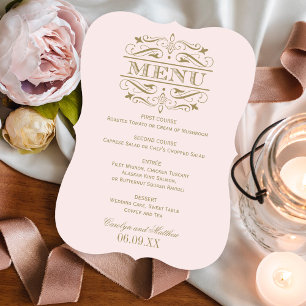 Menu Casamento com Flores em Rosa Antigo e Dourado Anti