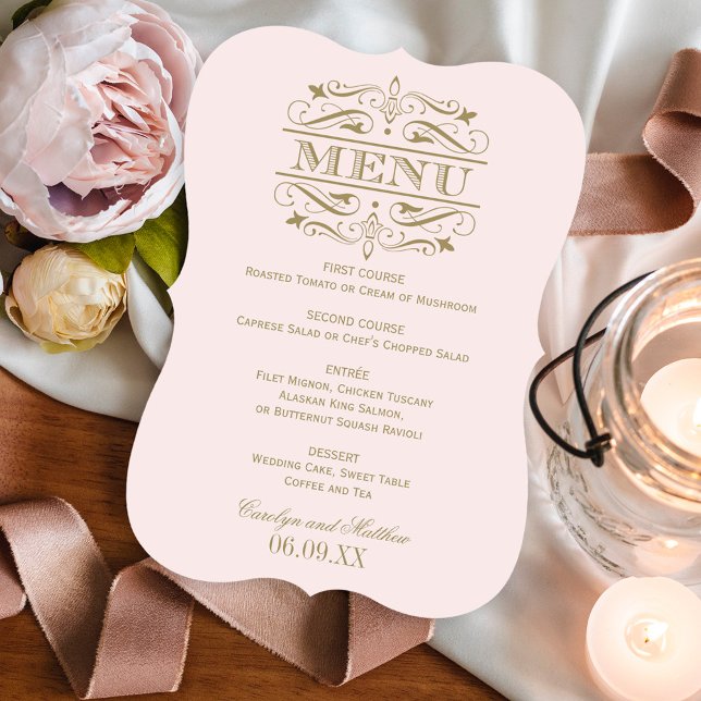 Menu Casamento com Flores em Rosa Antigo e Dourado Anti (Criador carregado)