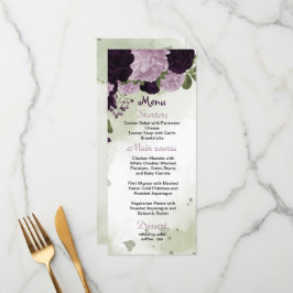 Menu casamento com flores roxas