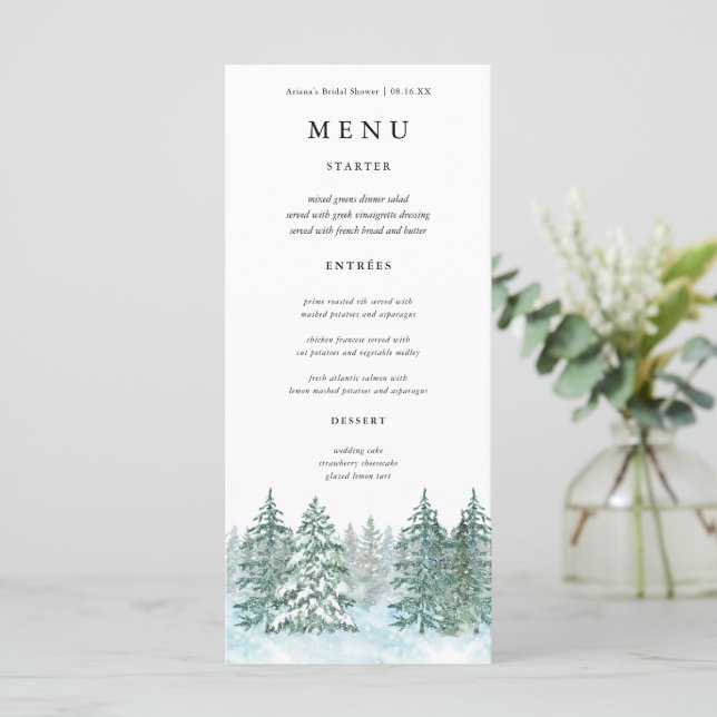 Menu Casamento com Floresta de Pinheira Aquarela (Em pé/Frente)