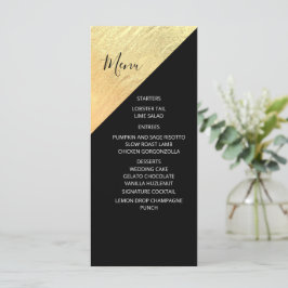 Menu Casamento com Folha de Ouro Preto Moderno e Elegan