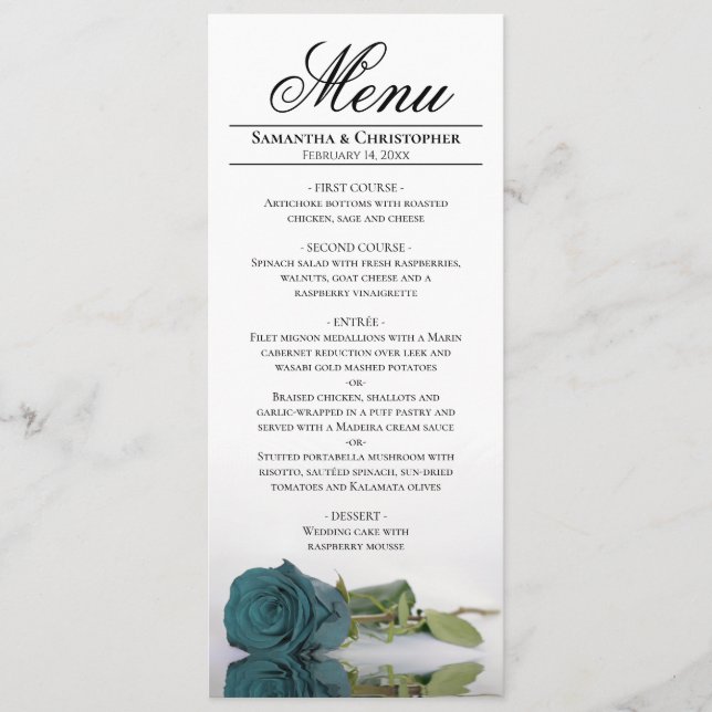 Menu Casamento com Fundo Branco Rosa Turquesa Azul Eleg (Frente)