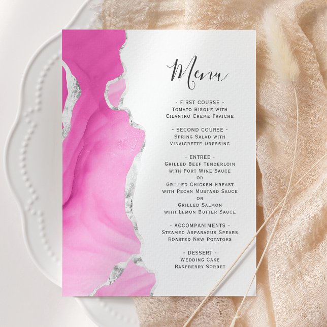 Menu Casamento com Geodo de Ágata Rosa e Brilho de Prat (Criador carregado)