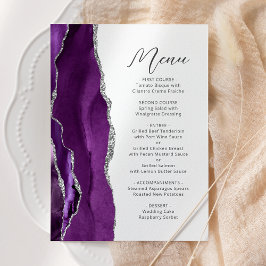 Menu Casamento com Grafia Moderna Prata e Ágata Roxa