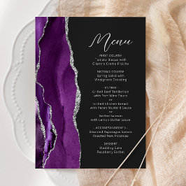 Menu Casamento com Grafia Moderna Prata e Ágata Roxa