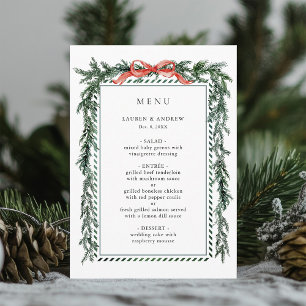 Menu Casamento com Guirlanda de Pinheiro em Aquarela