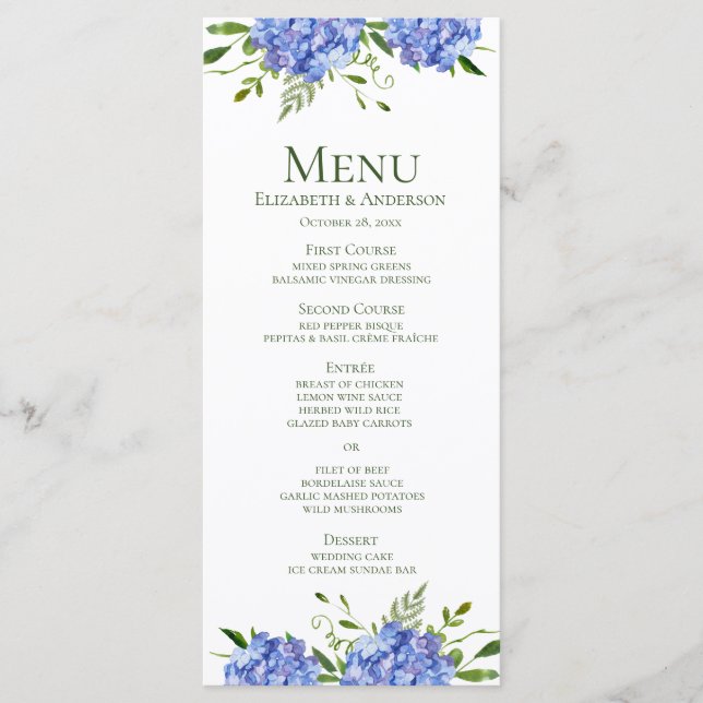 Menu Casamento com Hortênsias Azuis (Frente)