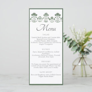 Menu Casamento com Impressão Botânica Verde e Branco em