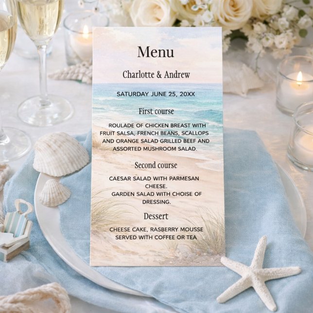 Menu Casamento com jantar na praia costeira (Criador carregado)