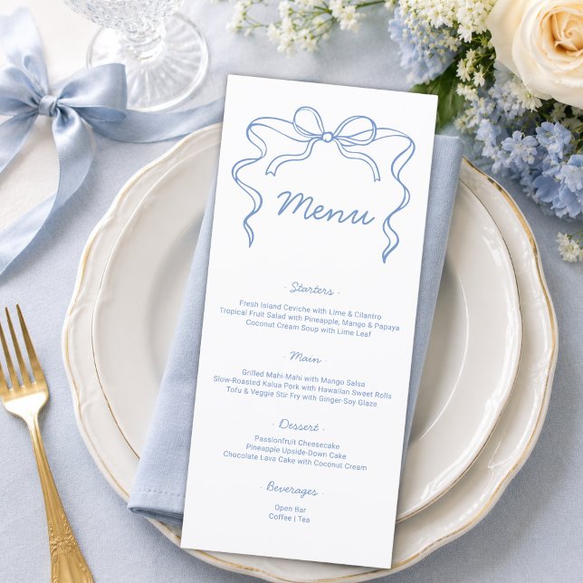 Menu Casamento com Laço Azul Elegante (Criador carregado)