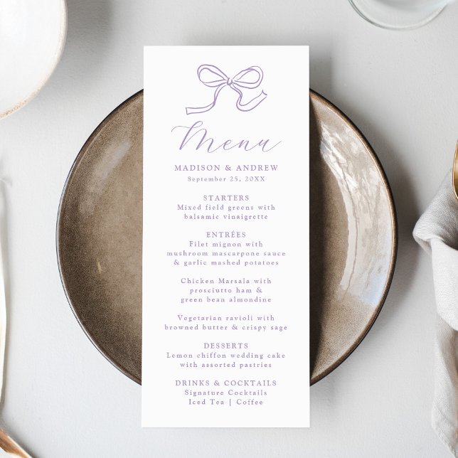 Menu Casamento com Laço de Lavanda Elegante (Criador carregado)