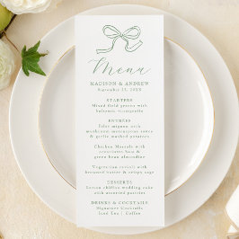 Menu Casamento com Laço Verde Oliva Elegante