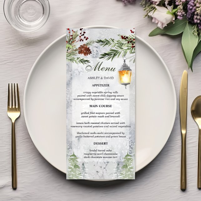 Menu Casamento com Lanterna de Pinheiro Rústico de Inve (Criador carregado)