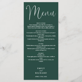 Menu Casamento com Letra Caligráfica Verde Esmeralda