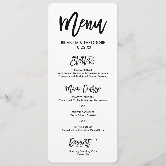 Menu Casamento com Letra Chic Hand (Frente)