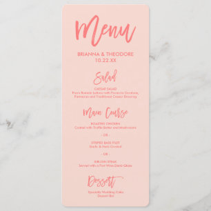 Menu Casamento com Letra Chic Hand   Coral