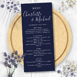 Menu Casamento com Letra de Assinatura Azul Marinho Ele