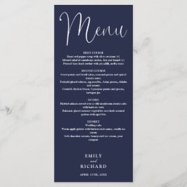 Menu Casamento com Letra de Caligrafia Azul Marinho