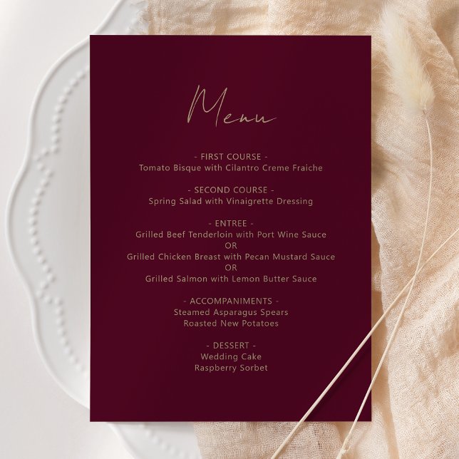 Menu Casamento com Letra Dourada em Borgonha (Criador carregado)