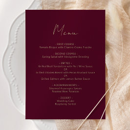Menu Casamento com Letra Dourada em Borgonha