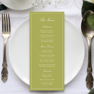 Menu Casamento com Letra Elegante em Verde Oliva