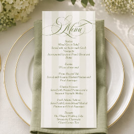 Menu Casamento com Letra Elegante Simples Verde