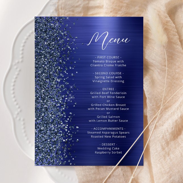 Menu Casamento com Letra Glam Glitter Azul Marinho (Criador carregado)