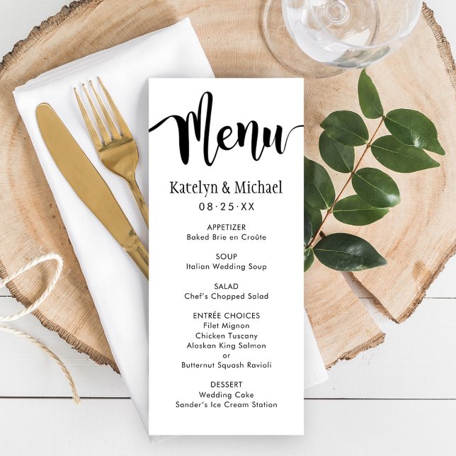 Menu Casamento com Letra Manuscrita Preta Moderna (Criador carregado)