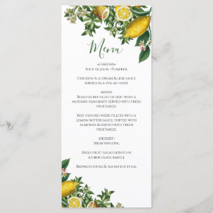 Menu Casamento com limão amarelo russo e folhagem verd
