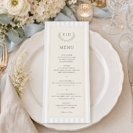 Menu Casamento com Listras de Azul e Salvia com Monogra