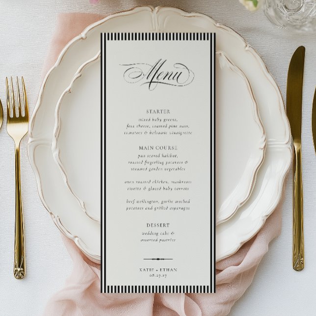 Menu Casamento com Listras de Caligrafia MAJESTOSA (Criador carregado)