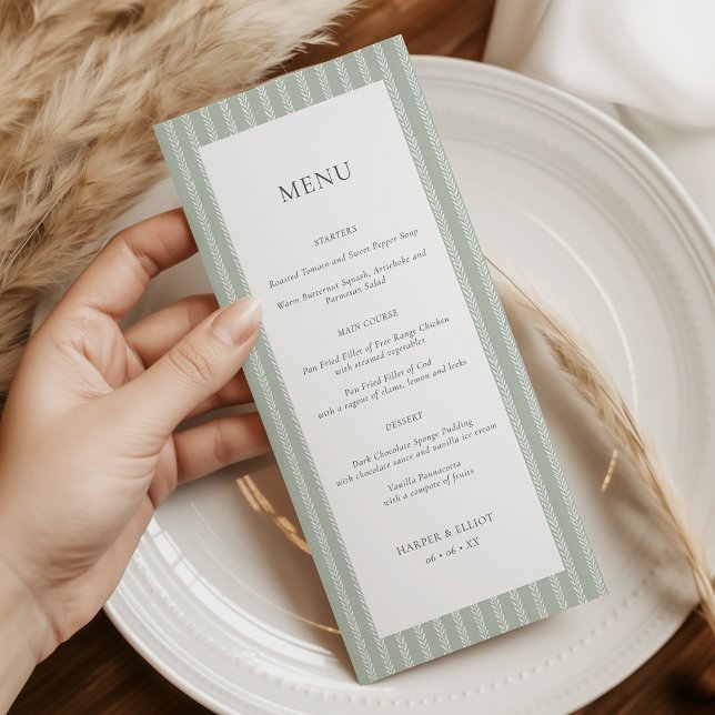 Menu Casamento com Listras Modernas em Verde Sage (Criador carregado)