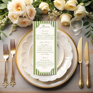 Menu Casamento com listras vintage em verde sage